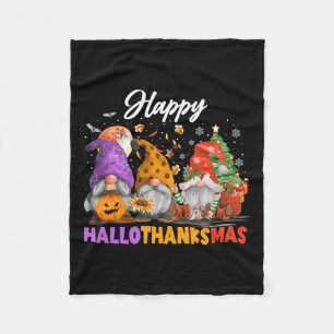 Happy Hallothanksmas Gnome Halloween Thanksgiving Fleece Blanket