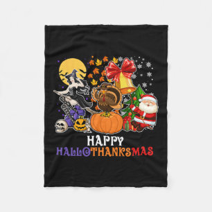 Happy Hallothanksmas Gnome Halloween Thanksgiving Fleece Blanket