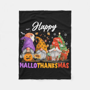 Happy Hallothanksmas Gnome Halloween Thanksgiving  Fleece Blanket