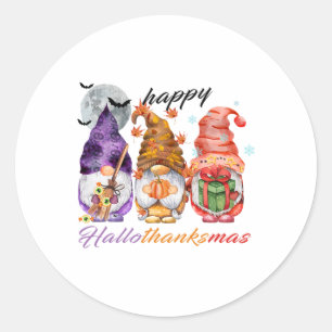 Happy Hallothanksmas Gnome Happy Thanksgiving Day Classic Round Sticker