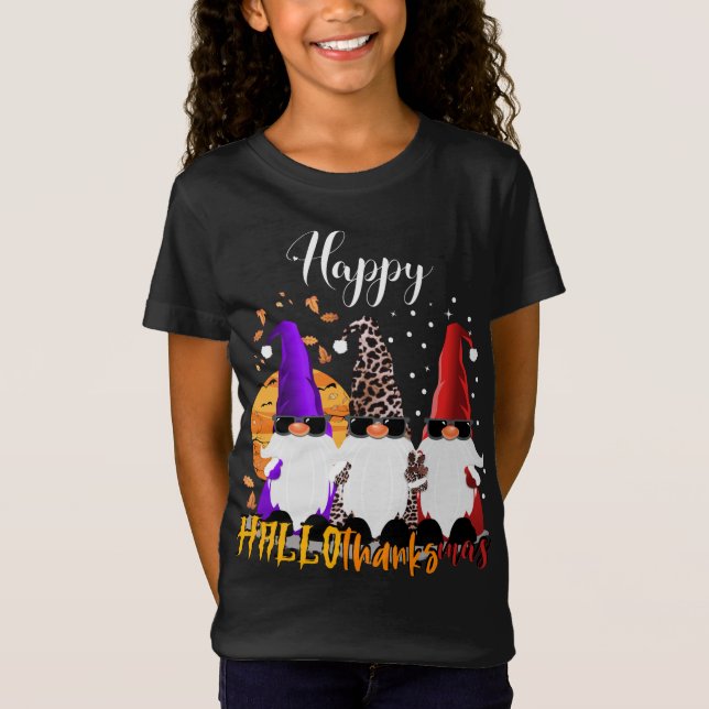 Happy Hallothanksmas Gnomes Halloween Christmas Th T-Shirt (Front)