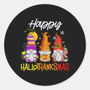 Happy Hallothanksmas Gnomes Halloween Thanksgiving Classic Round Sticker