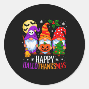 Happy Hallothanksmas Gnomes Halloween Thanksgiving Classic Round Sticker