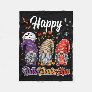 Happy Hallothanksmas Gnomes Halloween Thanksgiving Fleece Blanket