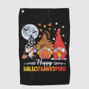 Happy Hallothanksmas Gnomes Halloween Thanksgiving Golf Towel