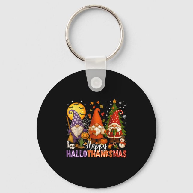 Happy Hallothanksmas Gnomes Halloween Thanksgiving Key Ring (Front)