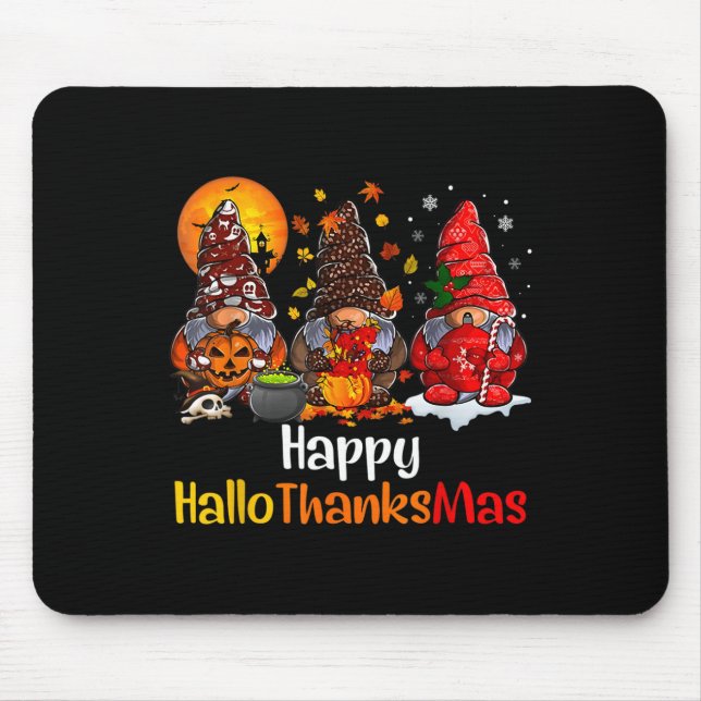 Happy Hallothanksmas Gnomes Halloween Thanksgiving Mouse Pad (Front)