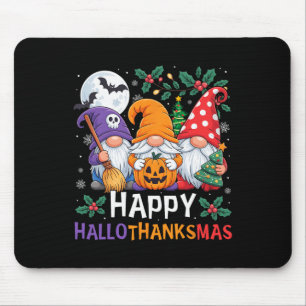 Happy Hallothanksmas Gnomes Halloween Thanksgiving Mouse Pad