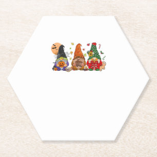 Happy Hallothanksmas Gnomes Halloween Thanksgiving Paper Coaster