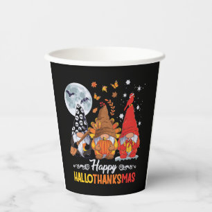 Happy Hallothanksmas Gnomes Halloween Thanksgiving Paper Cups