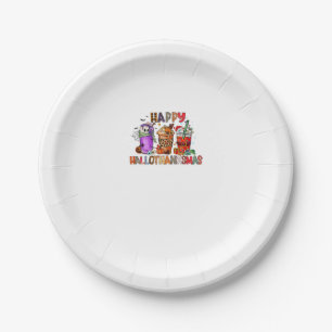 Happy Hallothanksmas Gnomes Halloween Thanksgiving Paper Plate