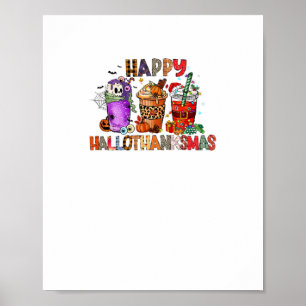 Happy Hallothanksmas Gnomes Halloween Thanksgiving Poster