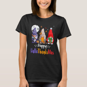 Happy Hallothanksmas Gnomes Halloween Thanksgiving T-Shirt