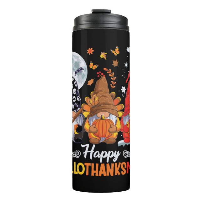 Happy Hallothanksmas Gnomes Halloween Thanksgiving Thermal Tumbler (Front)