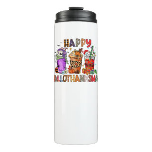 Happy Hallothanksmas Gnomes Halloween Thanksgiving Thermal Tumbler