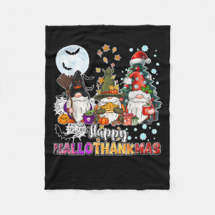 Happy Hallothanksmas Gnomes Lover Funny Halloween Fleece Blanket