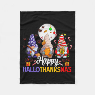 Happy Hallothanksmas Gnomes Lover Halloween Merry Fleece Blanket