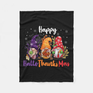 Happy Hallothanksmas Gnomes Lover Halloween Merry Fleece Blanket