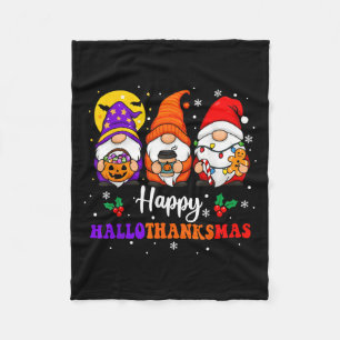 Happy Hallothanksmas Gnomes Lover Halloween Merry Fleece Blanket