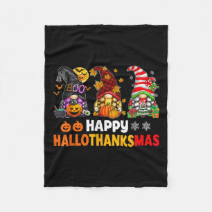 Happy Hallothanksmas Gnomes Lover Halloween Merry Fleece Blanket