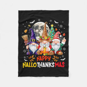 Happy Hallothanksmas Gnomes Lover Halloween Merry Fleece Blanket
