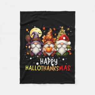 Happy Hallothanksmas Gnomes Lover Halloween Merry Fleece Blanket