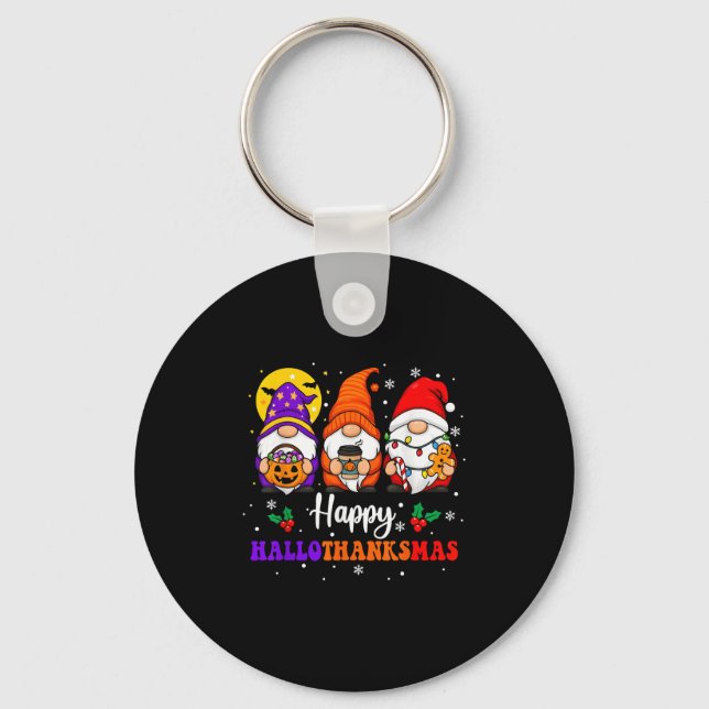 Happy Hallothanksmas Gnomes Lover Halloween Merry  Key Ring (Front)