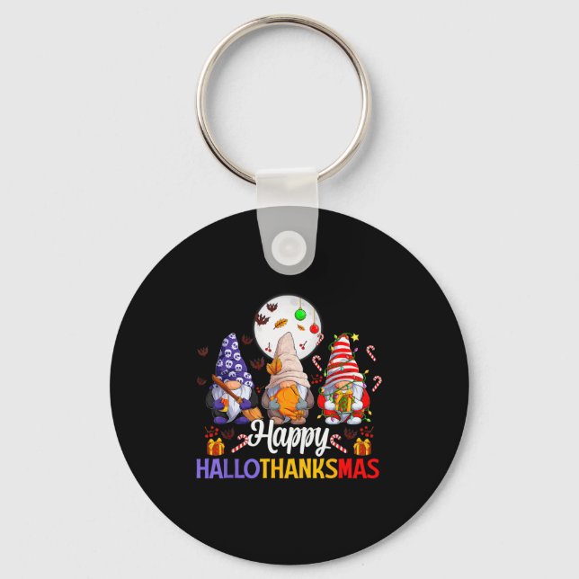 Happy Hallothanksmas Gnomes Lover Halloween Merry  Key Ring (Front)
