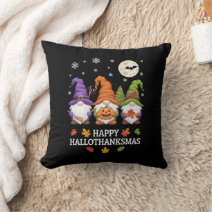 Happy Hallothanksmas Gnomes Lover Halloween Xmas Cushion
