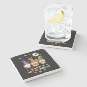Happy Hallothanksmas Gnomes Lover Halloween Xmas Stone Coaster