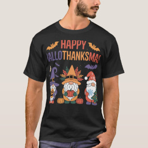 Happy Hallothanksmas Gnomes Lover Halloween xmas T-Shirt