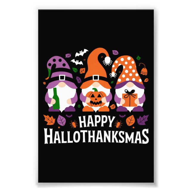 Happy Hallothanksmas Gnomes Lover Merry Christmas Photo Print (Front)