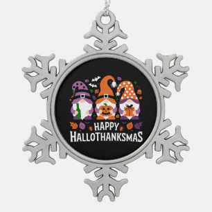 Happy Hallothanksmas Gnomes Lover Merry Christmas Snowflake Pewter Christmas Ornament