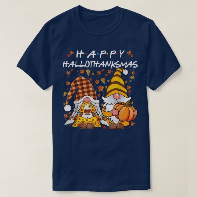 Happy HalloThanksMas Gnomes Pumpkin Gnomes Fall Au T-Shirt (Design Front)