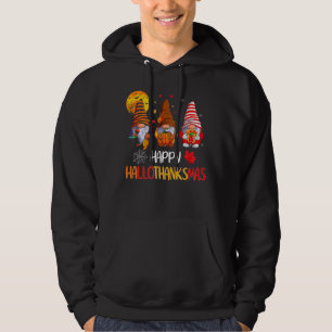Happy Hallothanksmas Gnomes Witch Santa Hat Pumpki Hoodie