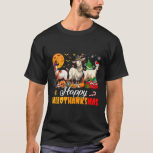 Happy Hallothanksmas Goat Halloween Thanksgiving C T-Shirt