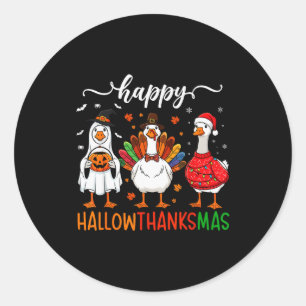 Happy Hallothanksmas Goose Halloween Thanksgiving Classic Round Sticker