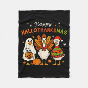 Happy Hallothanksmas Goose Halloween Thanksgiving  Fleece Blanket