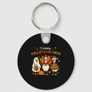 Happy Hallothanksmas Goose Halloween Thanksgiving Key Ring