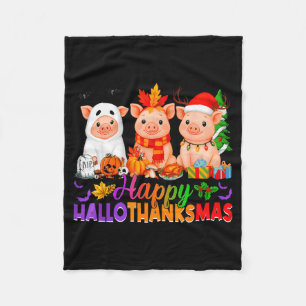 Happy Hallothanksmas Gs Halloween Thanksgiving Chr Fleece Blanket