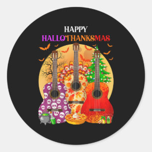 Happy Hallothanksmas Guitar Halloween Thanksgiving Classic Round Sticker