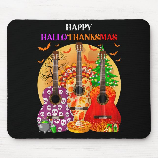 Happy Hallothanksmas Guitar Halloween Thanksgiving Mouse Pad (Front)