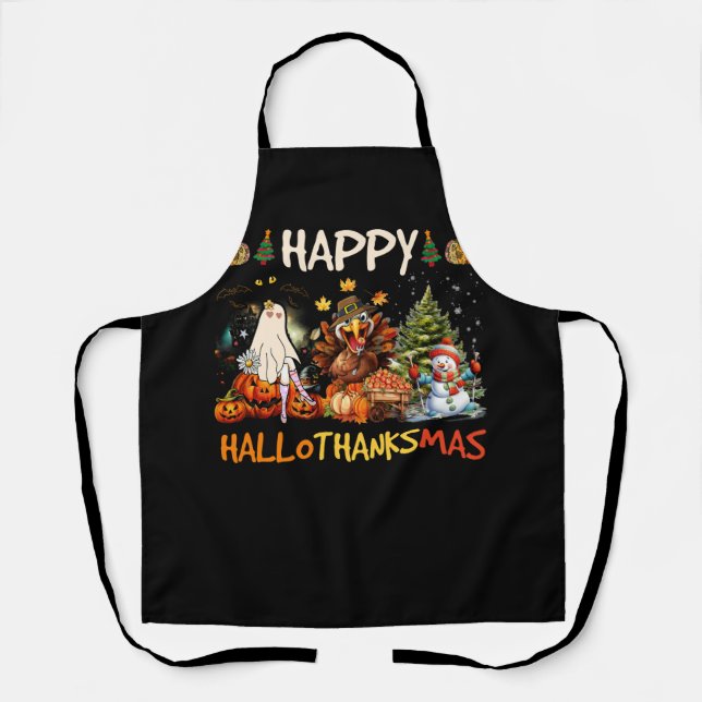 Happy Hallothanksmas Halloween Thanksgiving Christ Apron (Front)