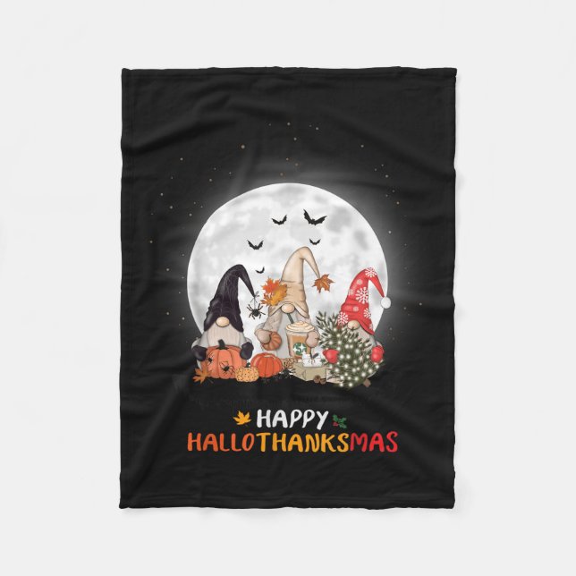 Happy Hallothanksmas Halloween Thanksgiving Christ Fleece Blanket (Front)