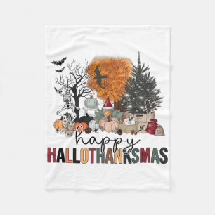 Happy Hallothanksmas Halloween Thanksgiving Christ Fleece Blanket