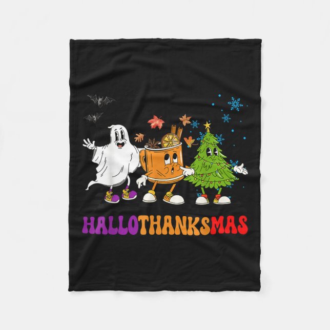 Happy Hallothanksmas Halloween Thanksgiving Christ Fleece Blanket (Front)