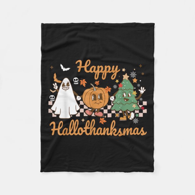 Happy Hallothanksmas Halloween Thanksgiving Christ Fleece Blanket (Front)