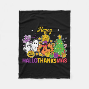 Happy Hallothanksmas Halloween Thanksgiving Christ Fleece Blanket