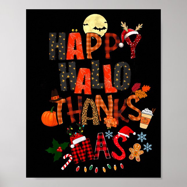 Happy Hallothanksmas Halloween Thanksgiving Christ Poster (Front)