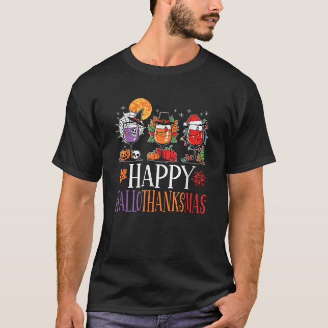 Happy Hallothanksmas Halloween Thanksgiving Christ T-Shirt (Front)